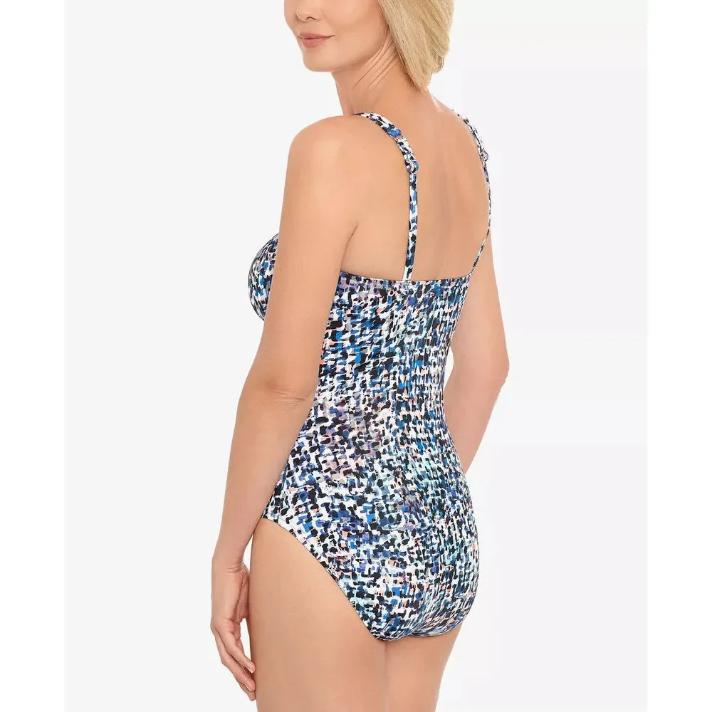 Swim Solutions Shirred Front Tummy Control One Piece Swimsuit 16 New